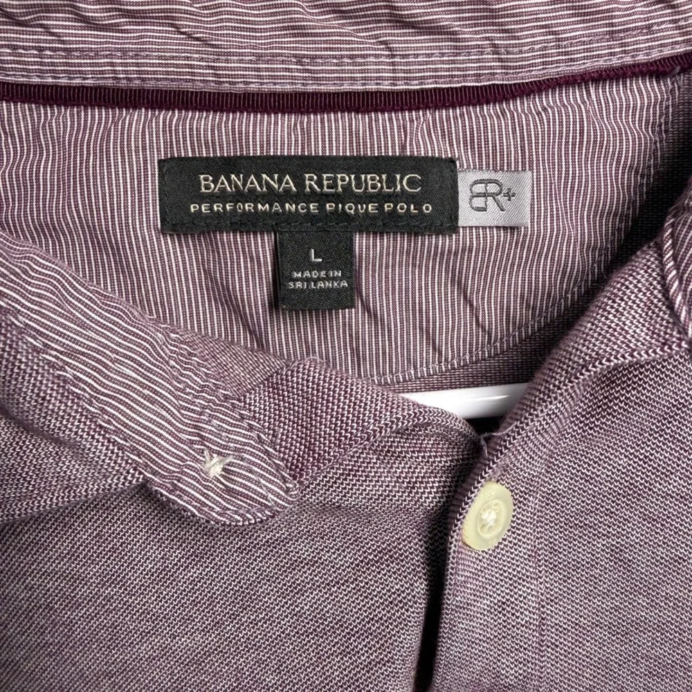 Banana Republic Performance Pique Polo Large Burgundy Heathered Chest Pocket